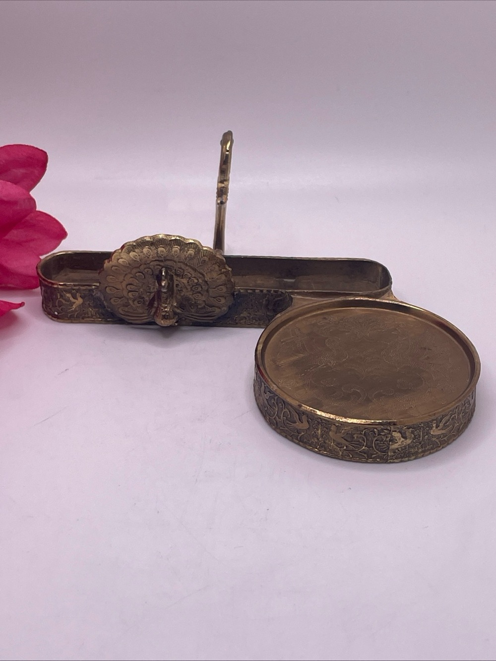 Vintage Ardalt Brass Gold Tone Peacock Tea Cup & Saucer Display Stand